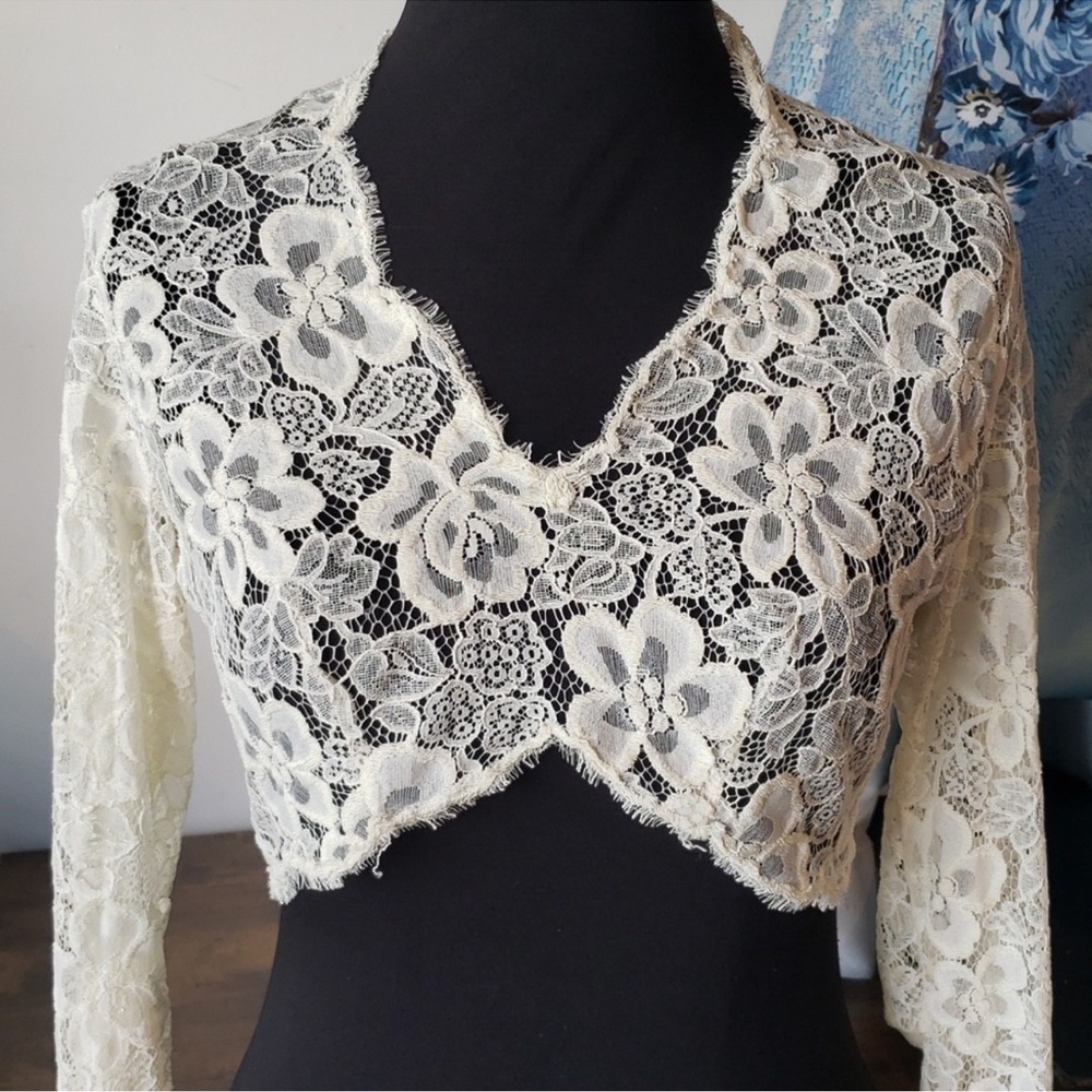 Vintage Victorian long sleeve crop lace top